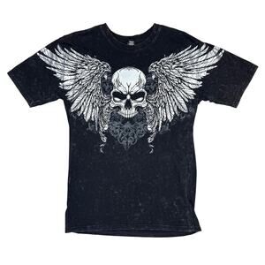 Social Collision Graphic T-Shirt Mens Skull & Wings Size S Gothic Top